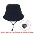 Chapeau bob noir en coton avec mentonnière coupe-vent réglable amovible - Grands Enfants (54-56cm) / Sans Corde Coupe-vent / Noir