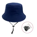 Chapeau bob en pur coton bleu marine avec accessoire de cordelette coupe-vent amovible et réglable - Grands Enfants (54-56cm) / Sans Corde Coupe-vent / Bleu marine