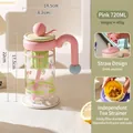 720ml pink glass water cup with handle and built-in tea infuser - 720ml (With Tea Infuser And Straw) / Green Pink