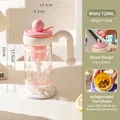 720ml white glass water bottle with handle and tea infuser filter - 720ml (With Tea Infuser And Straw) / Pink White