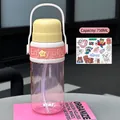Pink 750ml portable plastic water bottle with straw, yellow lid, and handle strap - 750ml / Pink