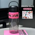 750ml obsidian black plastic water bottle with straw and carrying handle for students - 750ml / Black