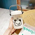 Niedliche Cartoon-Bär-Wasserflasche mit Griff und Strohhalm für Schüler und Mädchen - 500ml / Hund Stil