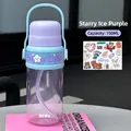 Portable 750ml purple and blue plastic water bottle with built-in straw and carrying handle - 750ml / Purple