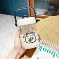 Tragbare süße Wasserflasche mit Katzenmotiv und schwarzem Tragegriff für den Alltag - 500ml / Katzen-Stil