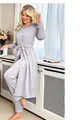 Elegant grey three-piece loungewear set featuring a belted robe and long pants for women - S / Top And Bottom / Three-Piece Set / Light Gray