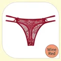 String en dentelle rouge vin sexy avec nœud papillon et taille basse respirante - XS / Bas / Bordeaux