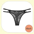 Tanga sexy en dentelle noire pour femme avec motif floral ajouré et détails de nœuds - XS / Bas / Noir