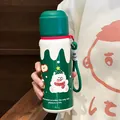 Cute green Christmas-themed stainless steel vacuum flask with cartoon bear design - Green Lid Snowman (BWB6106) / 550ml