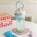 Pastel blue portable water bottle with straw and built-in tea filter for office use - With Shoulder Strap / Light Blue