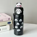 Black stainless steel thermos with cute panda prints and a 3D panda lid - 550ml / 3D Panda Decorative Style / Black