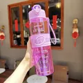 Large purple and pink gradient water bottle with straw and motivational time markers - 1000ML Capacity / Transparent Gradient Purple