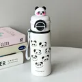 Portable white stainless steel thermos cup featuring cute panda prints and 3D panda lid - 550ml / 3D Panda Decorative Style / White