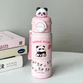 Cute pink panda vacuum flask with 3D lid ornament, stainless steel bottle for students and travel - 550ml / 3D Panda Decorative Style / Pink