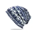 Unisex σκούφος με μπλε και λευκό tribal τύπωμα, κασκόλ και μπαντάνα διπλής χρήσης - M (56-58cm) / Σκούρο Μπλε Ρόμβος