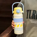 Yellow and blue 316 stainless steel insulated water bottle with carry handle and straw - 600ml / Orange Carrot