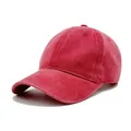 Gorra de béisbol clásica de algodón rojo lavado vintage con visera curva de sol - M (56-58cm) / Rojo