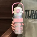 Pink 316 stainless steel insulated water bottle with handle and apple pattern - 600ml / Apple Garden