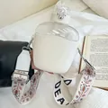 Nordic style white plastic water bottle with drinking straw and patterned shoulder strap - 700ml / White