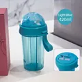 420ml light blue dual-straw plastic portable water bottle with creative shared design - 420ml / Blue