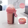 Portable dual-compartment plastic cup with straws in cherry blossom pink, 420ml capacity - 600ml / Pink