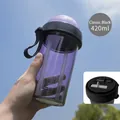 Classic black 420ml portable plastic water cup with dual straws and purple body - 420ml / Black