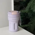 Lavender purple insulated coffee cup with portable strap and pink lid detail - 400ml / Purple