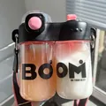Bouteille d'eau créative à double compartiment avec paille et bandoulière réglable - 860ml / Noir