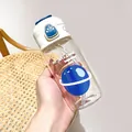 Portable clear glass water bottle with cute blue planet design and straw for students - Moon Pattern (BSQ-441 Moon) / 380ml / White And Dark Blue