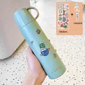 Linda botella de agua de acero inoxidable verde claro con correa y pegatinas - Con Pegatinas Y Correa / 500ml / Verde