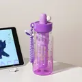 Detailansicht einer lila Farbverlauf-Wasserflasche aus Glas mit Schmetterlingsmotiv - 700ml / Schmetterlingsmuster / Lila