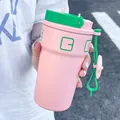 Tazza da caffè termica rosa e verde stile cartone animato con cinturino in silicone - 550ml / Rosa (YCBW-577)