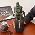 Dunkelgrüne tragbare Sport-Trinkflasche aus Kunststoff mit Strohhalm und HUOLHUOL-Branding - 750ml / 7286 Dual Drink Flasche-Dunkelgrün (750ml)