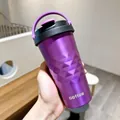 Purple stainless steel insulated coffee mug with carry handle and diamond texture finish - 500ml / Purple (CY067)