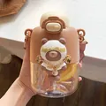 Botella de agua de oso con pajita y correa, gran capacidad de material Tritan - 550ml / Marrón
