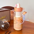 Niedliche Glas-Strohhalm-Wasserflasche mit Teefilter und Smiley-Gesicht - 700ml / Lächeln-Muster / Braun