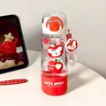 Gourde en Tritan rouge à motif de pomme avec paille et breloque petit chien mignon - 510ml (Tritan) / Style Rouge (CH-2617)