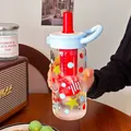 Dopamine-style glass water bottle with light blue lid and red tea infuser insert - 720ml / Blue