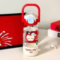 Gourde créative rouge en Tritan pour élèves avec motif pomme mignon et poignée de transport - 590ml (Tritan) / Style avec poignée (CH-2619)