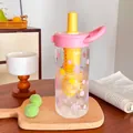 Pink and yellow dopamine glass water bottle with tea infuser and cat print - 720ml / Pink