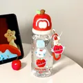 Bouteille d'eau en Tritan en forme de pomme avec paille pour étudiants, corps transparent - 600ml (Tritan) / Style Cartoon Pomme (CH-2620)