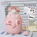 Gourde isotherme enfant rose 500ml avec oreilles de lapin, sangle et autocollants - 500ml / Rose Lapin Sakura