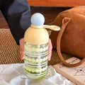 Stylish high borosilicate glass water bottle with blue sphere lid and straw for students - 310ml / Blue and Yellow