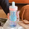 High-value glass water bottle with tea infuser and cute pink bead handle strap - 630ml / Pink