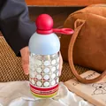 Portable creative borosilicate glass water bottle with red sphere cap and straw for students - 310ml / Blue With Red