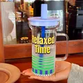 Grande tasse en verre avec poignée, couvercle violet, paille bleue et texte 'Relaxed Time' - 600ml / Style Bleu (GP-4170) / Bleu