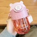 Détail du biberon à paille rose pour enfants en forme d'ours mignon avec sangle - 600ml / KT-1140 Rose
