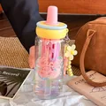 High-appearance portable glass water bottle with straw and tea filter in cute colors. - 630ml / Yellow