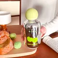 Bouteille d'eau en verre miroir portable avec motif cerise vert citron et bouchon - 330ML / Vert