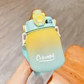 Detail of frosted gradient yellow and mint green large-capacity water bottle with strap. - 1100ML / Blue and Yellow